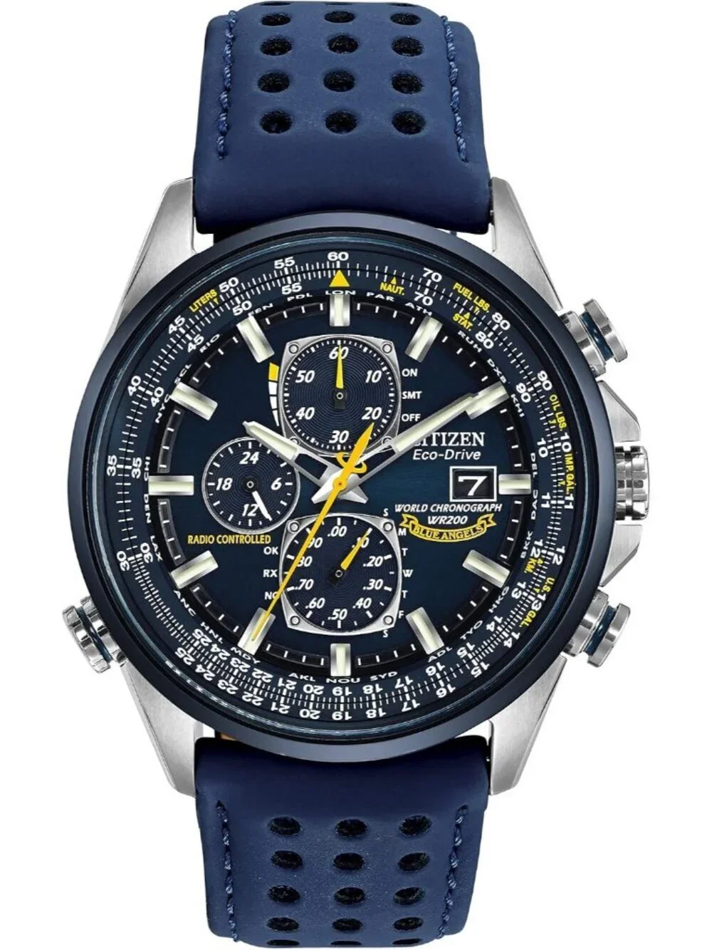 Men's Blue Leather Strap and Blue Dial Eco-Drive Sport Luxury Chronograph Watch